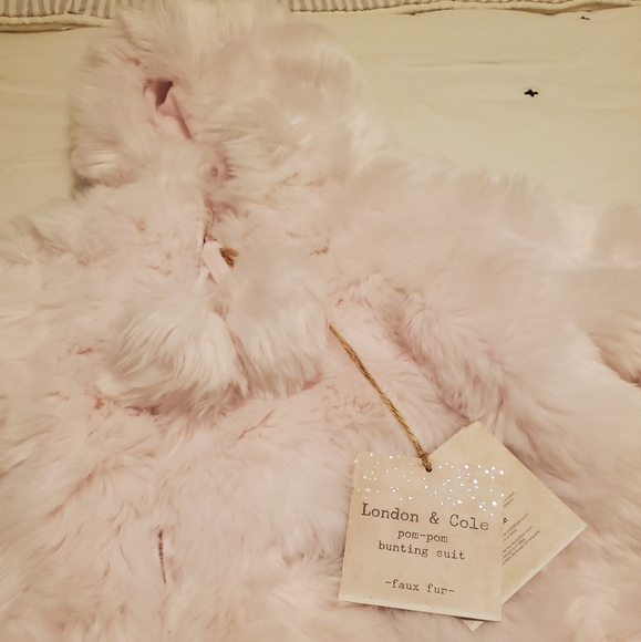 London & Cole Pom-pom Bunting Suit; size 0-6 months; pink - Picture 2 of 5